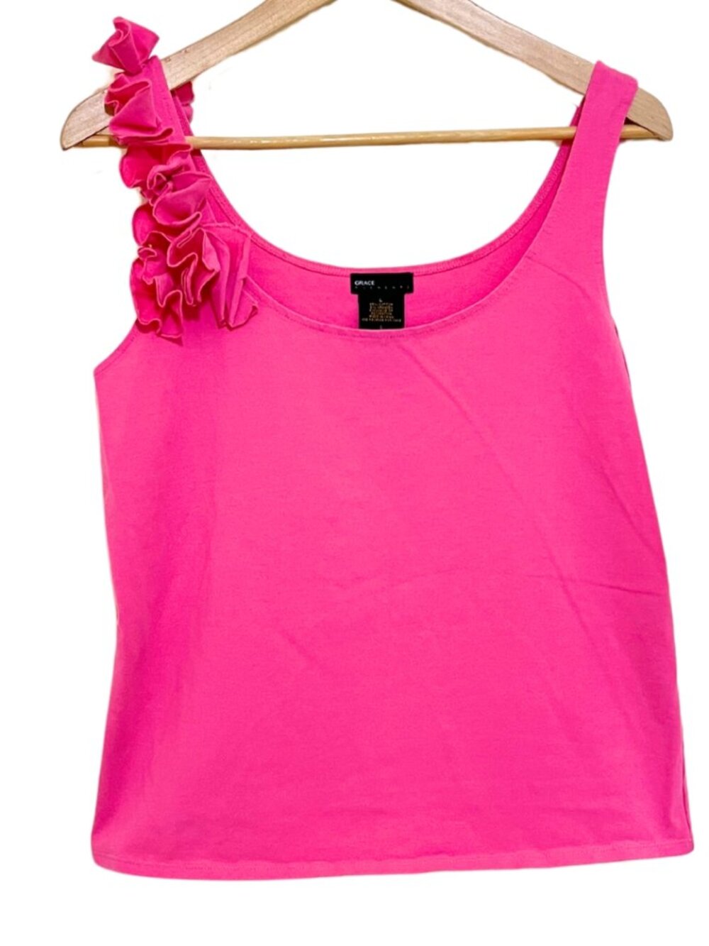 Grace Elements One Shoulder Floral Appliqué Magenta Pink Sleeveless Tank Top – L